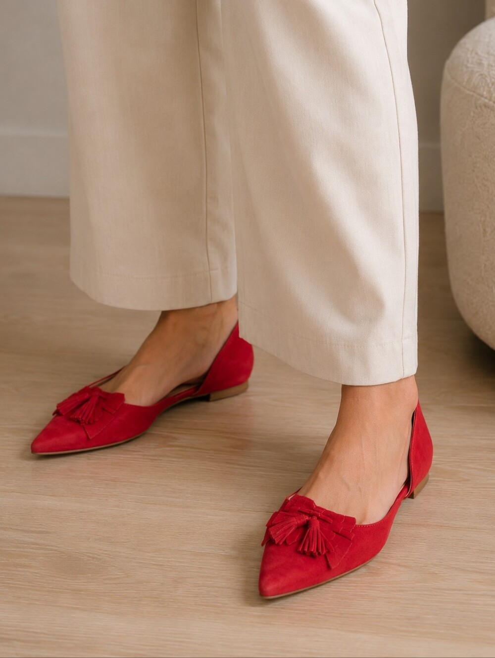 J.Crew Red Pointed Toe Leather Flats Size 10